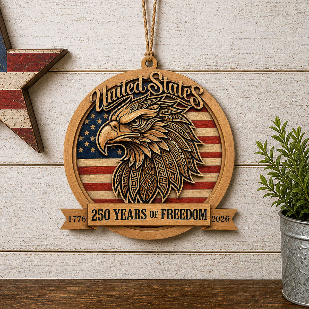 United States 250 Years of Freedom Eagle Wood Door Hanger