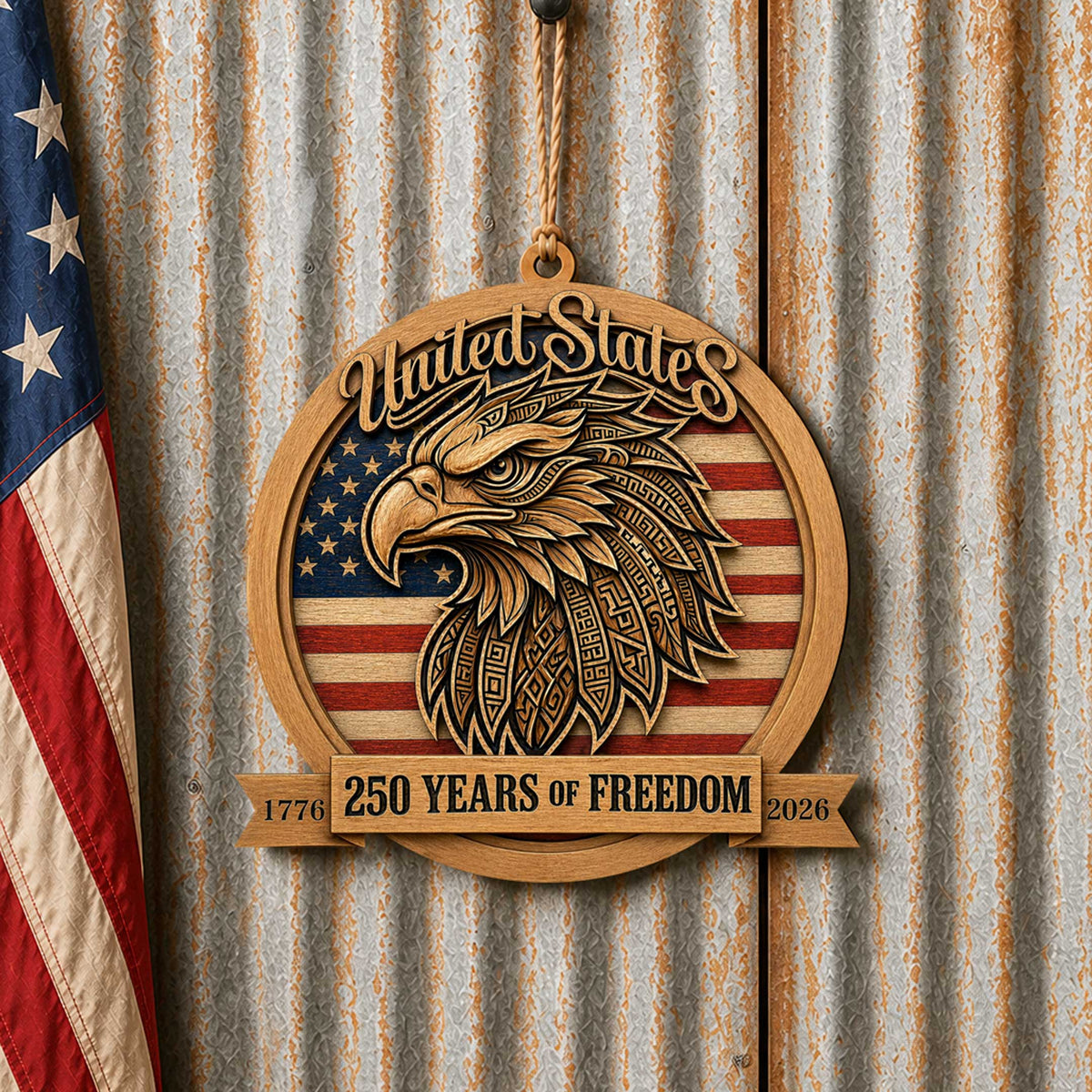 United States 250 Years of Freedom Eagle Wood Door Hanger