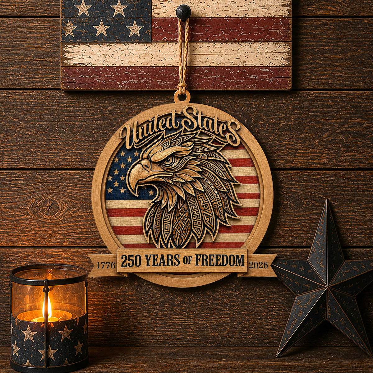 United States 250 Years of Freedom Eagle Wood Door Hanger