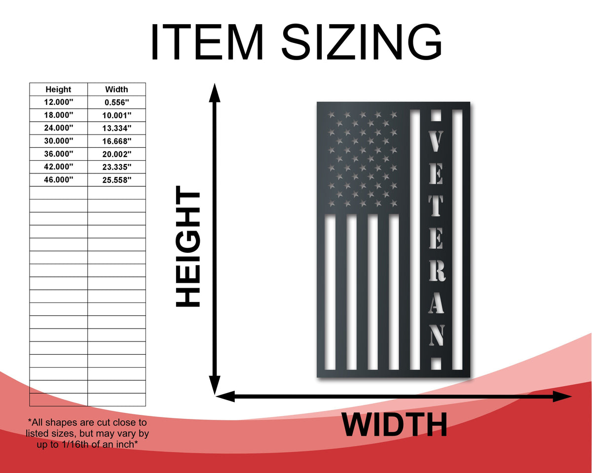 Metal Veteran USA Flag | Indoor Outdoor | Up to 36" |