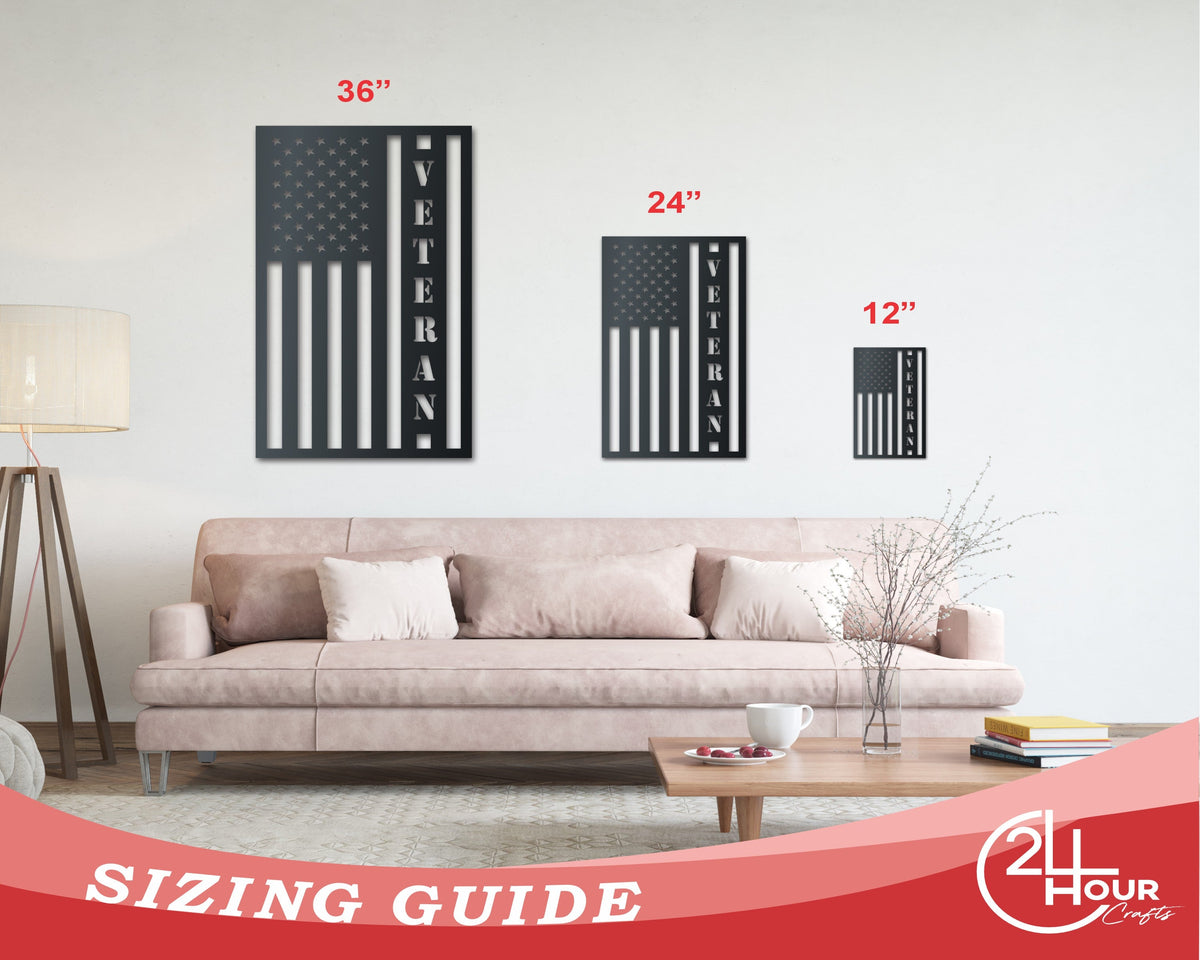 Metal Veteran USA Flag | Indoor Outdoor | Up to 36" |